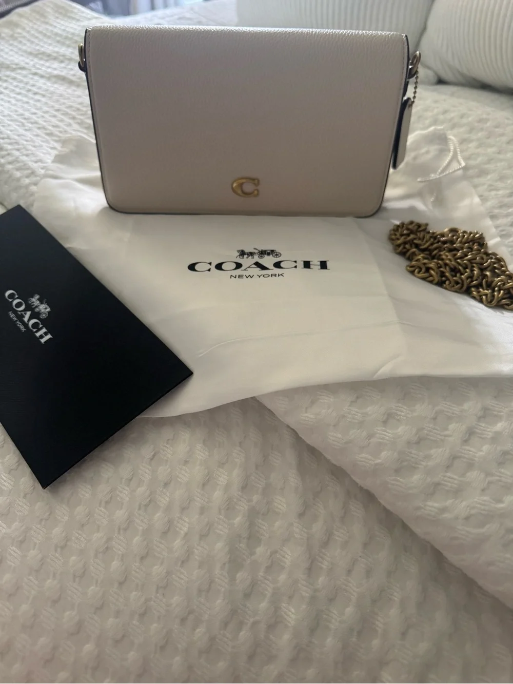 Coach Chalk Pebbled Leather Crossbody with Gold Chain